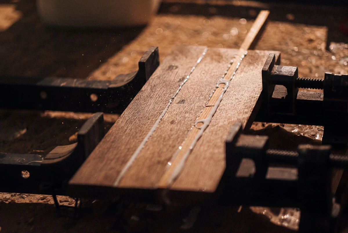 Selected hardwood prepared for woodworking in the Runewood workshop